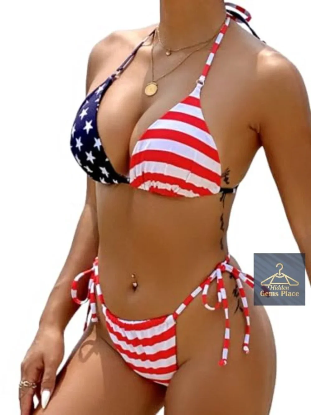 Sexy Triangle Halter Bikini Set String Thong Cheeky Swimwear Women Patriotic